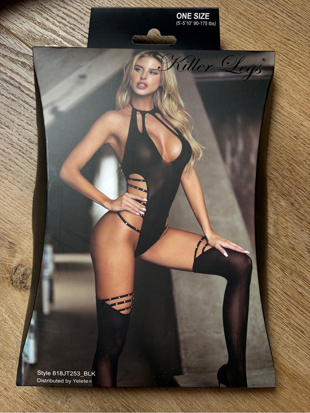 One-Size Black Strappy Bodysuit & Thigh-Highs
